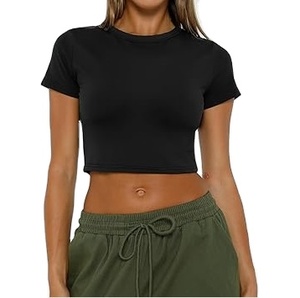 <b>Plain</b> Blank <b>Black</b> Color Tank Top <b>T</b> <b>Shirt</b> Slim Fit Summer Casual Cropped Tops <b>T</b>-<b>shirt</b> Breathable Yoga Workout Exercise Wholesale - Product Image 1