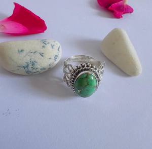 Anillo de plata verde cobre turquesa en Plata de Ley 925 hecho a mano piedra preciosa ovalada minimalista Boho joyería regalo para mujer - Product Image 5