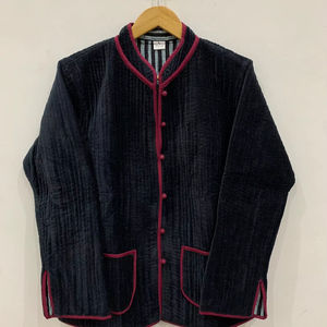 Veste matelassée solide à manches longues et col court Veste matelassée à l'intérieur des bandes Manteau imprimé Veste en velours Hippie Boho Folk Veste solide - Product Image 1