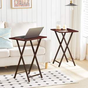 Juego de 2 mesas plegables con marco de metal estable acabado rústico marrón y negro Fácil montaje ahorro de espacio para espacios pequeños - Product Image 2