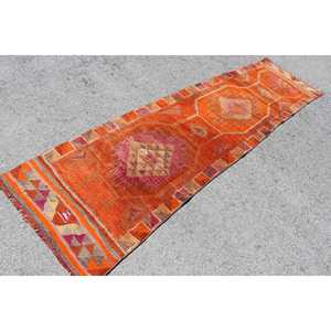 Tapis turc Herki 2,7 x 9,9 pieds, tapis en laine vintage à motifs floraux orange - Product Image 2