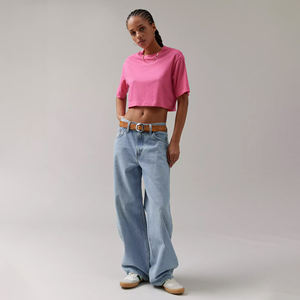 เสื้อยืดครอปผ้าฝ้าย100% สำหรับผู้หญิงเสื้อครอปไหล่แบบหลวมเสื้อครอปติดโลโก้ออกแบบได้ตามต้องการ - Product Image 2