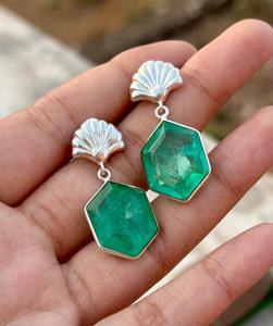 925 Sterling <b>Silver</b> Beautiful <b>Silver</b> Jewelry Trendy Emerald Crystal Gemstone <b>Earring</b> for <b>Women</b> for Wedding or Party Gift - Product Image 3