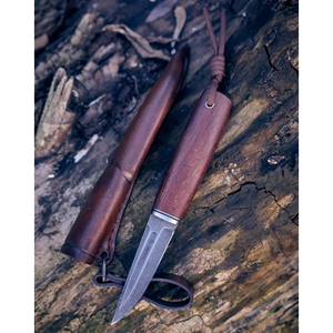 Cuchillo puukko de acero D2 con mango de madera de azobé y funda de cuero - Product Image 3