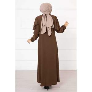 Vestido Abaya marrón con hombro con volantes y manga fruncida Ropa musulmana informal modesta Logotipo personalizado Barato - Product Image 4