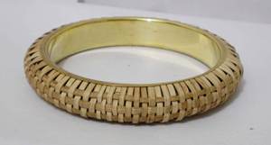 Handmade Natural Woven Rattan Bangle With Polished Brass Inner Base For Women Eco Friendly Straw Fiber Wristband <b>Metal</b> <b>Crafts</b> - Product Image 4