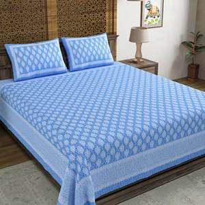 BLOCKS of INDIA Hand Block Print Algodón King Size Sábana Blue Gad Buti-Sábanas ajustadas y planas - Product Image 4