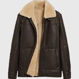 Manteau aviateur en fourrure de mouton imperméable de haute qualité, nouveau design, vente en gros, meilleur modèle 2025, style d'hiver avec rembourrage en peau de mouton, pour hommes - Product Image 6