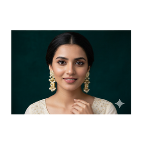 Hermosos pendientes dorados hechos a mano con detalles profundos para mujer, joyería festiva tradicional - Product Image 2