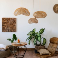 Lampes d'éclairage intérieur lustre en rotin pour resorts & hôtels lustres naturels à prix bon marché