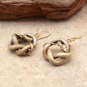 ต่างหูรูปงูแนวโกธิคแบบโบโฮของผู้หญิงต่างหูรูปงูชุบทองทองเหลืองห้อยดีไซน์รูปงูบิด - Product Image 5