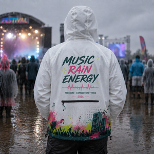 Custom Printed Music Festival Event Waterproof <b>Jacket</b> Hooded <b>Pullover</b> 1/4 Zip <b>Rain</b> Windbreaker Lightweight Storable <b>Jacket</b> - Product Image 2