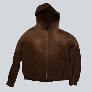 Sweats à capuche de luxe personnalisés de qualité délavés au soleil et délavés vierges à double couche Streetwear vintage sweats à capuche zippés - Product Image 4