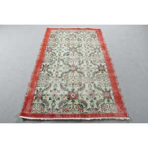 Alfombra Turca Vintage de 3,9x6,4 pies, Alfombra de Lana con Parches Rojos - Product Image 1