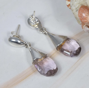 Púrpura amatista cuarzo 925 plata esterlina facetada piedra preciosa gota Stud pendiente hecho a mano febrero piedra natal precio de fábrica - Product Image 3