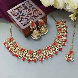 Fabricante indio joyería nupcial Floral boda Kundan cristal gargantilla collar boda pendiente con Maang Tikka conjunto de joyas - Product Image 2