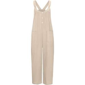 Bolsillos con tirantes para mujer, Color sólido, cintura alta, cinturón elástico, mono abotonado, mono de pierna ancha, pantalones 2025 - Product Image 5