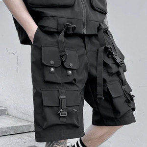 Haute qualité 100% coton hommes Techwear Cargo Shorts pour homme grande taille travail en plein air court avec fermeture à cordon solide à motifs - Product Image 4