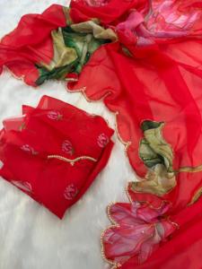 ส่าหรีผ้าไหมบริสุทธิ์สำหรับเจ้าสาวผ้านุ่มบริสุทธิ์พิมพ์ลายดอกไม้สวยงามชุดปาร์ตี้งานแต่งงานของผู้หญิง - Product Image 4