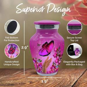 Pink Butterfly Urns Set of 4 - Small <b>Keepsake</b> for Human Ashes with <b>Box</b> & Bags - Pink Urns for Women - Mini Urns for Ashes - Product Image 3
