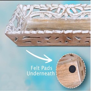Bandeja de servicio de madera de mango decorativa de granja rústica Bandeja de madera otomana versátil de color blanqueado para vendedores en línea Precio barato - Product Image 6