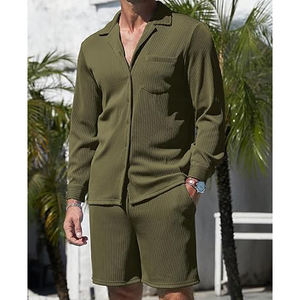 Conjunto Casual de Playa de 2 Piezas para Hombre, Verano 2025, Camisa de Poliéster con Botones, Pantalones Cortos de Manga Larga, Cárdigan Transpirable - Product Image 3