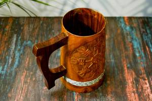 Mug à boire viking artisanal en bois naturel, mug à café en bois, agate, style nautique, thème animal à prix abordable - Product Image 2