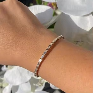 14K Solid Gold Art Deco Tennis Bracelet East West Emerald Cut with 5 CTW Moissanite Elegant Bangle - Product Image 1