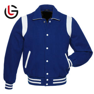 Baseball College Student Varsity Jacket Letterman avec corps en laine noire et veste à manches en cuir blanc pour hommes col rond - Product Image 1