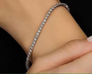 Pulsera con abalorio de diamantes, pulsera de estación de diamantes en plata, pulseras de cristal para mujer, pulsera de boda delicada - Product Image 2
