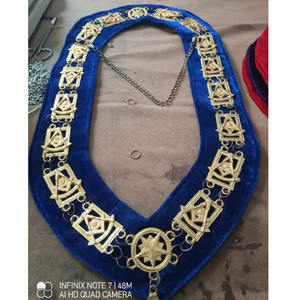 Collier de loge maçonnique bleu avec bijoux d'officier en argent avec strass, collier maçonnique rond en métal pour franc-maçon - Product Image 2