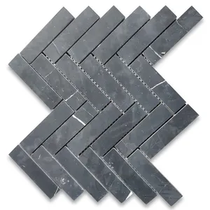 N7FXH Nero Marquina 1x4 Azulejo de mosaico de espiga Mármol de Carrara negro para uso en baño de cocina al aire libre-Estilo de diseño chino - Product Image 1