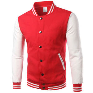 แจ็กเก็ตเบสบอลผ้าวูล100% สำหรับผู้ชายวินเทจสีแดงขาวผ้าวูลปักลายเทรนด์ใหม่ - Product Image 1