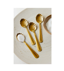 Charming Brass Spoon 4-<b>Piece</b> <b>Set</b> with Sea Shell Design Gold Plated Mirror Polish Eco-Friendly for Dinnerware & Giveaways - Product Image 1