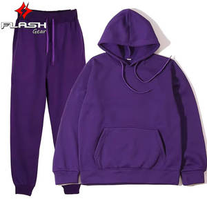 Unisex <b>Velvet</b> <b>Hoodie</b> and Sweatpants Two-Piece Set, Autumn/Winter Solid Color Jogging Outfit, Warm and Loose Sportswear - Product Image 2