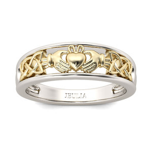 Bague pour femme Jeulia en argent sterling bicolore Claddagh avec zircon et perle - Product Image 1