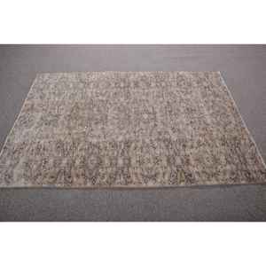 Alfombra Turca Vintage, Alfombra de 4,2x6,2 pies, Alfombra de Lana con Puntos Marrones y Grises - Product Image 3