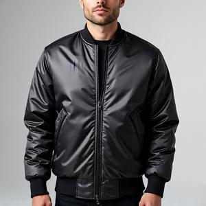 แจ็กเก็ตบอมเบอร์แขนยาวสำหรับผู้ชายเสื้อแจ็กเก็ตมีซิปด้านหน้าผ้าซาตินโลโก้ดีไซน์แบบลำลองสไตล์เบสบอลผ้าไหมซาติน - Product Image 1