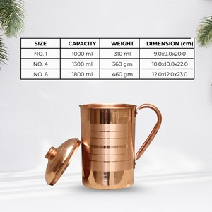 Venta directa de fábrica Jarra Picher de bebida martillada de cobre de 2200ml con tapa Vajilla Serveware Metal con beneficios para la salud Ayurvédica - Product Image 6