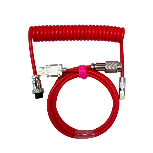 Durable Custom Deep Red Customize Type c Spring Spiral Usb Cable Aviator Connector Nylon Mechanical Keyboard Coiled Cable