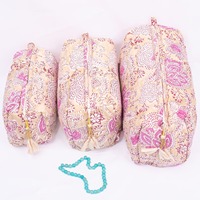Grande Trousse de Voyage Vintage Écologique Imperméable en Coton Matelassé avec Fermeture Éclair, Taille Personnalisable, Motif Imprimé au Bloc