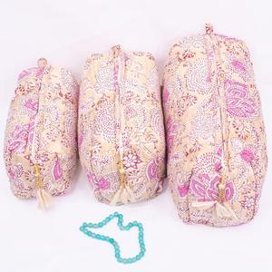 Set of 3 Eco-Friendly Quilted Cotton <b>for</b> Case Block Print Design <b>Makeup</b> <b>Storage</b> Bag-Free Shipping - Product Image 4