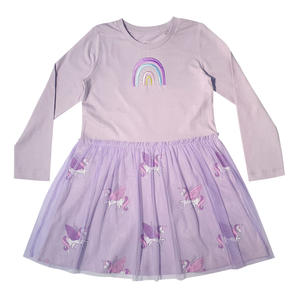 Robe de qualité supérieure pour filles, vêtements pour enfants, fournisseur fiable 100% coton, col rond rose et lilas - Product Image 1