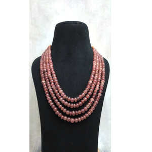 Collar con cuentas de rubí natural 22 pulgadas 4 capas forma lisa 10-12mm cuentas redondas de fresa Rosa estilo liso - Product Image 4