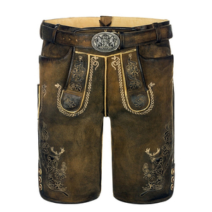 2025 nuevo conjunto de disfraz de Lederhosen Kniebund bávaro para hombres pantalones cortos de cuero bordados decoración Floral estilo Oktoberfest sólido - Product Image 1