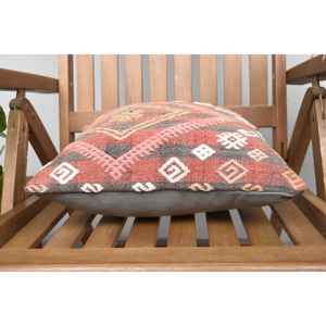 Brown Wool Kilim 18x18 Inch Eco-Friendly Non-Slip Luxury Woven <b>Vintage</b> Print Accent Pillow Removable Washable Cover for <b>Bedding</b> - Product Image 5