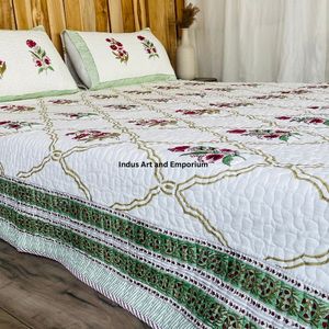 Wholesale Hand Block Printed Cotton <b>Bedspreads</b> Cotton <b>Quilted</b> Bedcover - Product Image 4