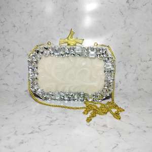 Pochette de soirée en résine époxy peinte à la main, écologique, imperméable, motif fleurs et diamants, fermeture magnétique, par Ocean Mist - Product Image 1