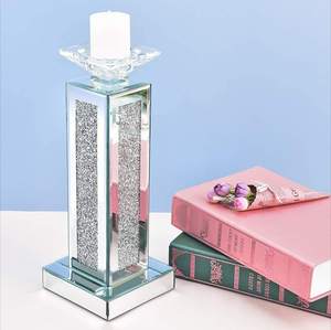 Bougeoir pilier en métal perlé en cristal plaqué argent idéal élégant pour la décoration de table de mariage et de maison - Product Image 4