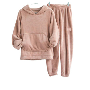 Coral Fleece Soft Elastic Waist <b>Thermal</b> Elegant Spring Autumn Hooded Long Sleeves Pajama Sets Home & Sleep Wear - Product Image 6